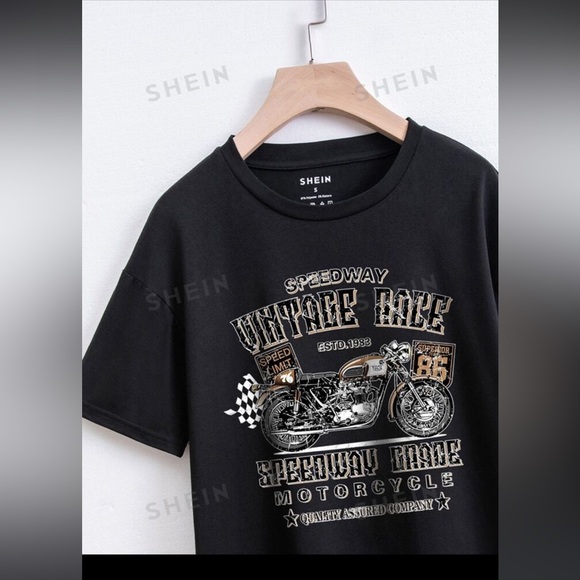 SHEIN Motorcycle And Letter Graphic Tee - Picture 3 of 3